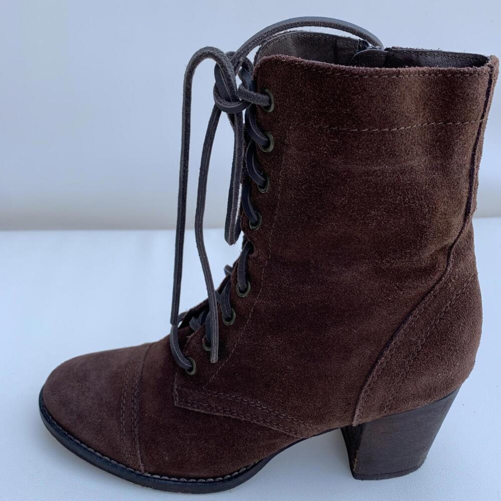 Steve Madden Gretell Boots Womens Sz 9 Brown Lace Up Heeled Leather - Picture 6 of 14